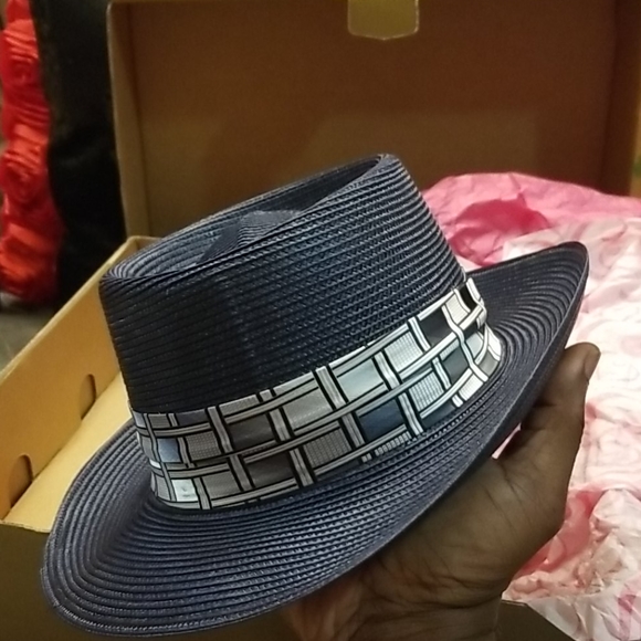 DOBBS NAVY BLUE STRAW HAT - Picture 2 of 7